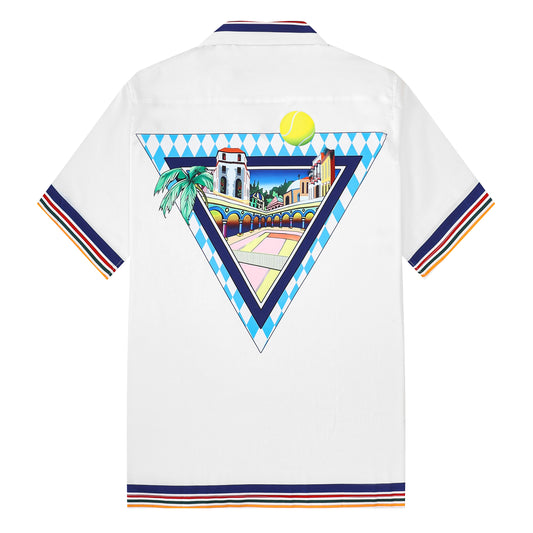 Western Architecture Camp Collar Casual Tennis Shirt