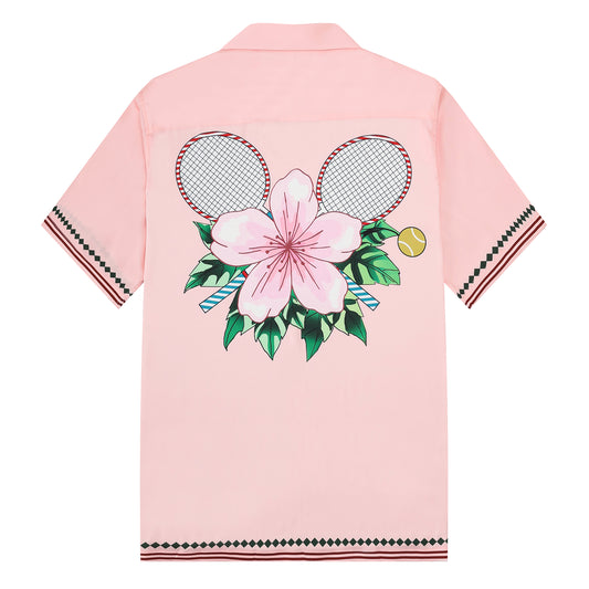 Pink Camp Collar Short Sleeve Tennis Shirt