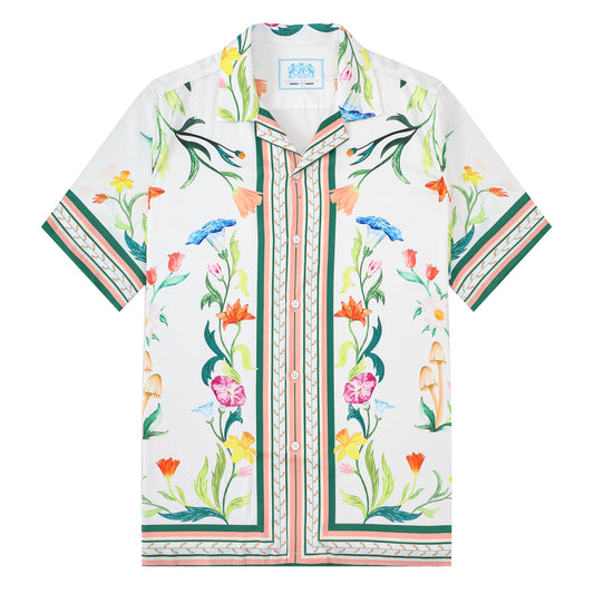 Green Floral Pattern Camp Collar Casual Shirt