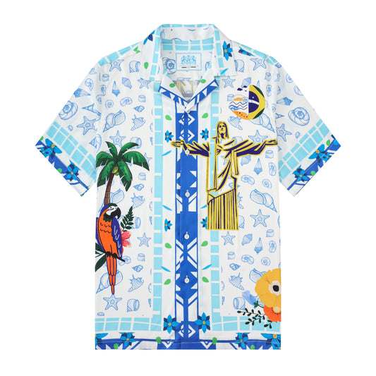Jesus Statue Bird Beach Wear Camp Collar Casual Shirt