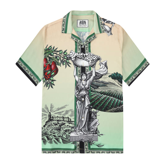 Greek Statue Olive Branch Short Sleeve Camp Collar Shirt