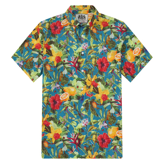 Floral Lemon Pattern Button Short Sleeve Shirt