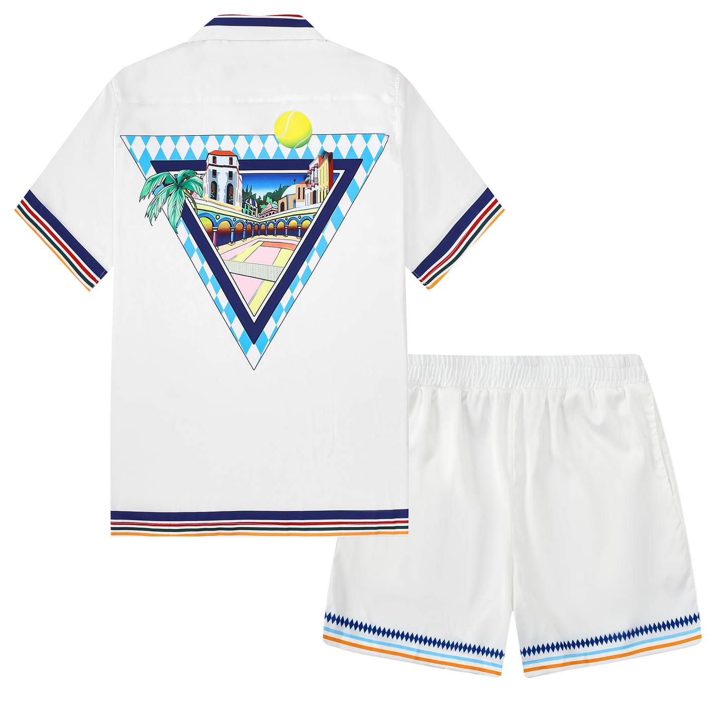 Western Architecture Camp Collar Casual Tennis Shirt