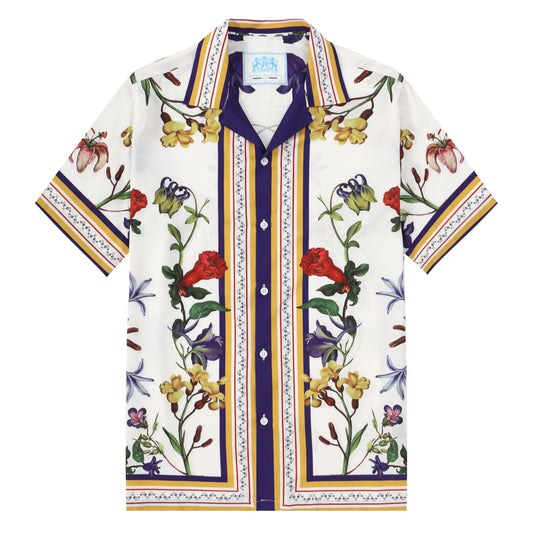 Natural Flower Pattern Camp Collar Casual Shirt in Purple Jonvidesign