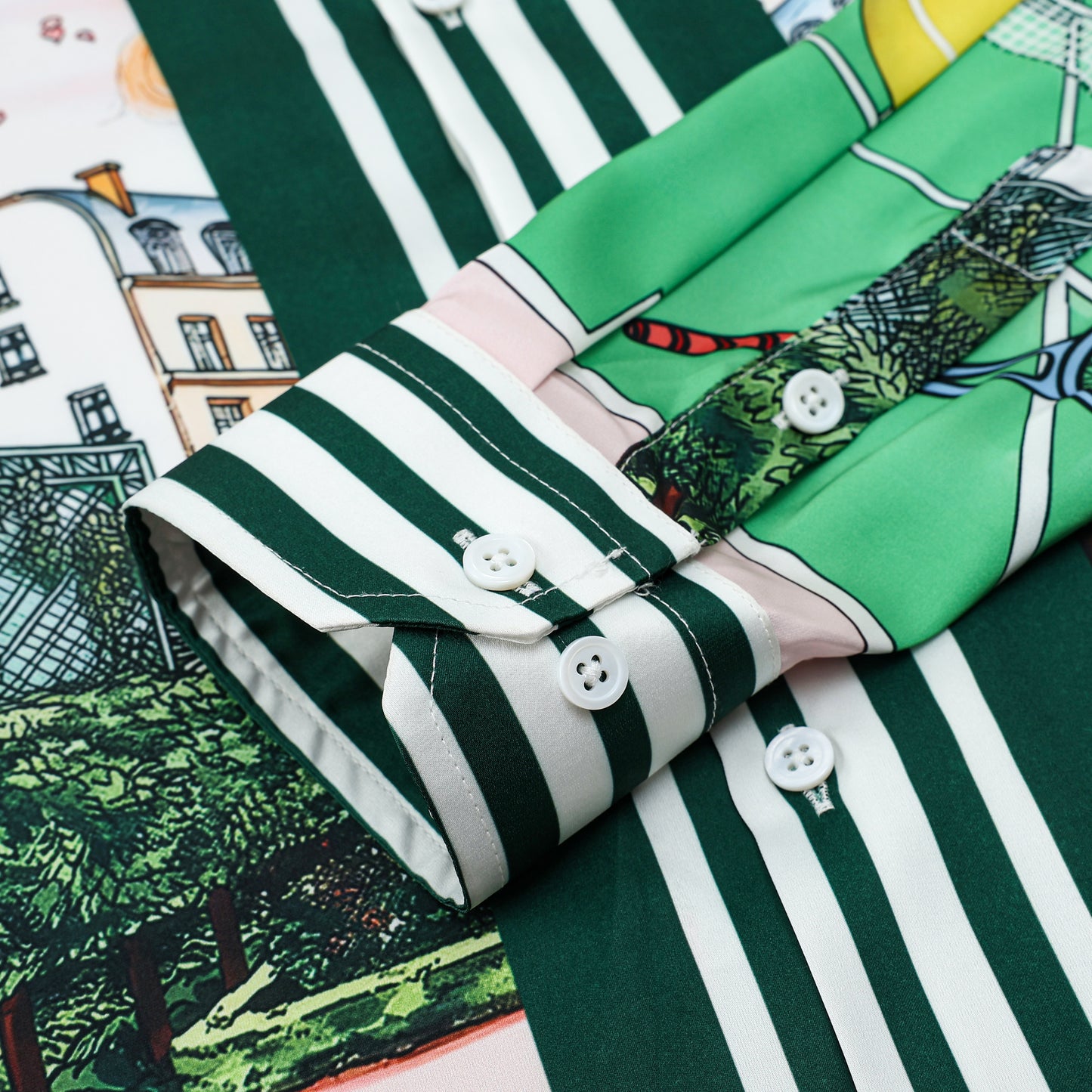 Green Tennis Court Camp Collar Long Sleeve Shirt