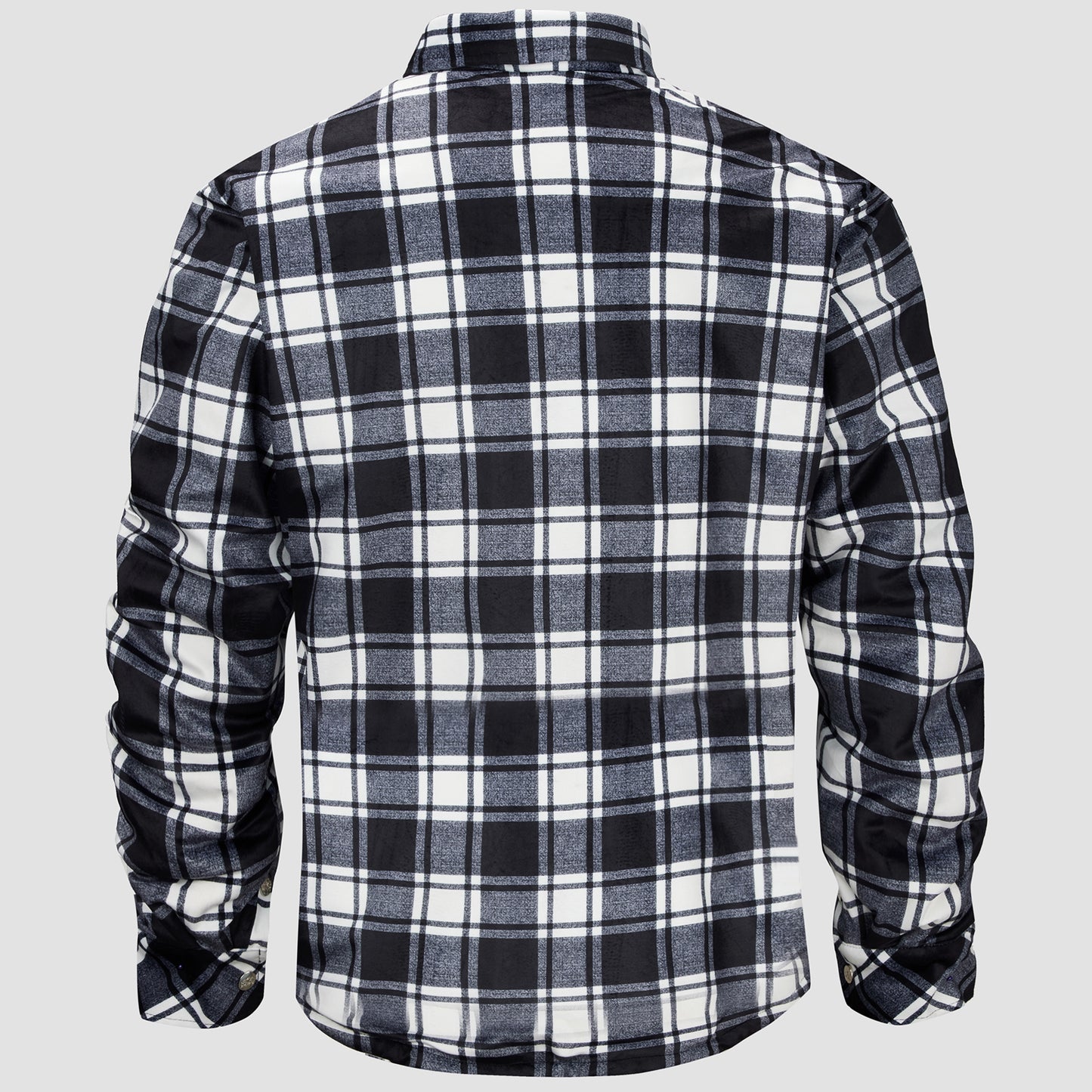 Flannel Plaid Button Shirt Lumber Jacket - Black