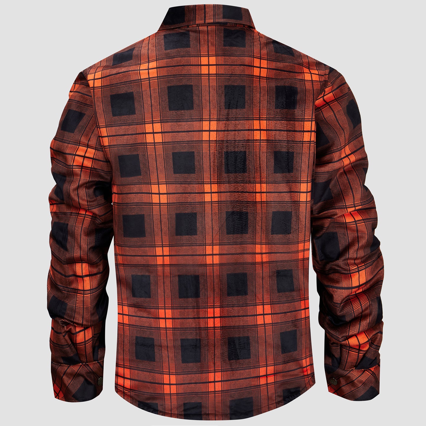 Flannel Plaid Button Shirt Lumber Jacket - Orange