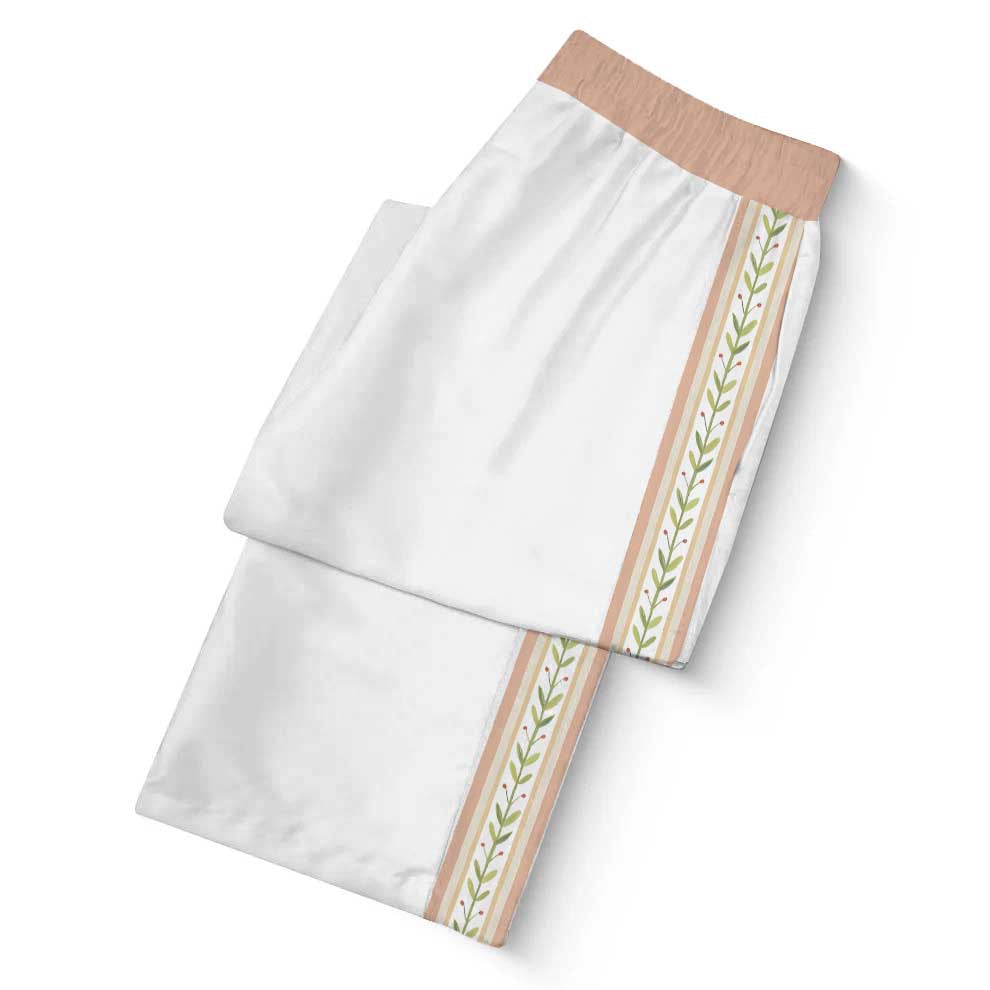 Green Floral Pattern Casual Trousers With Elastic Waistband