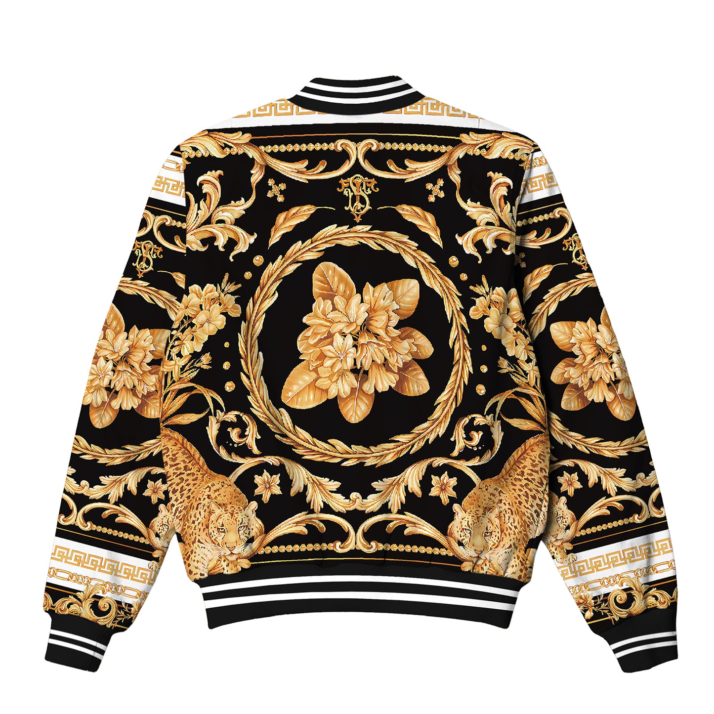 Golden Baroque Print Bomber Jacket