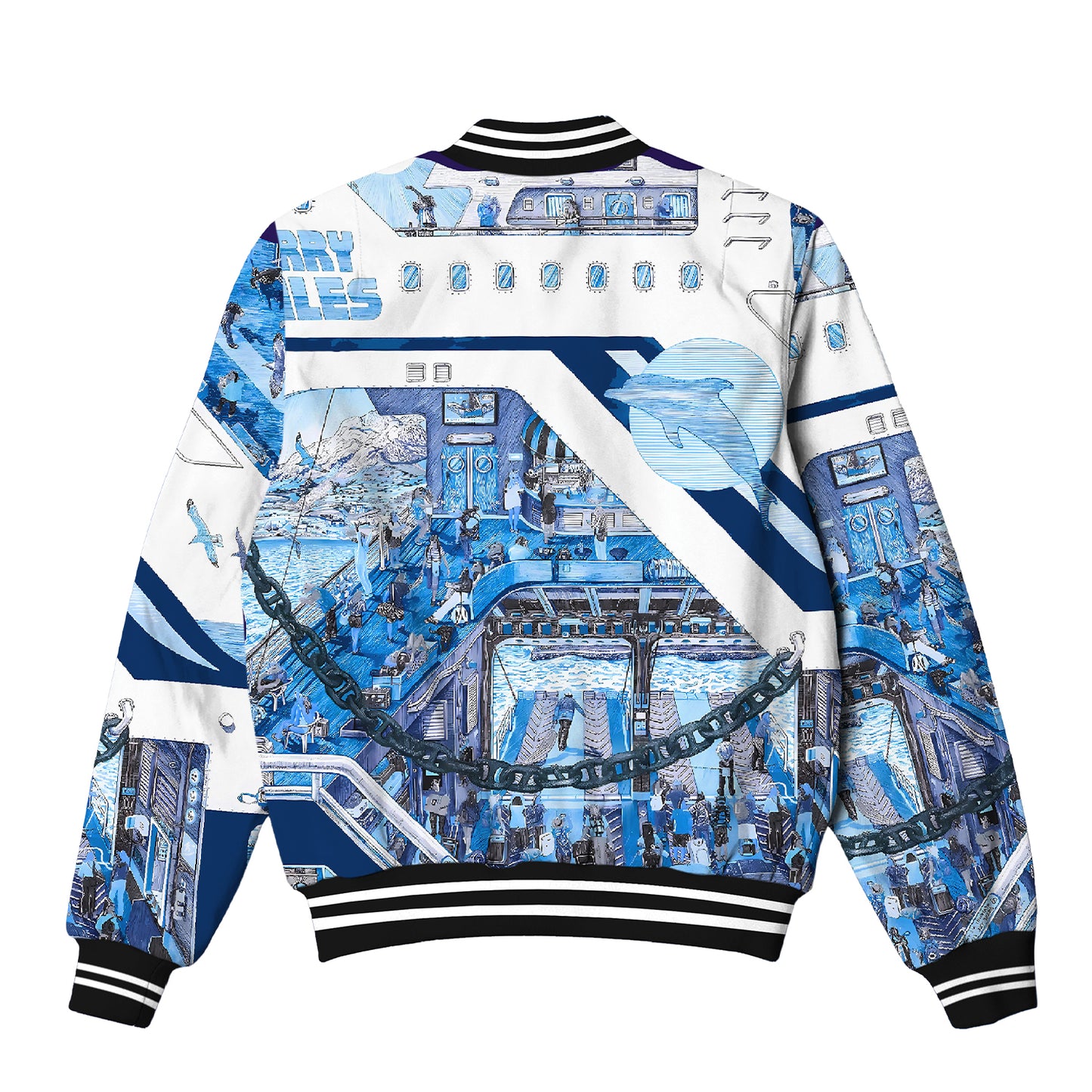 Wave Ferry Print Bomber Jacket