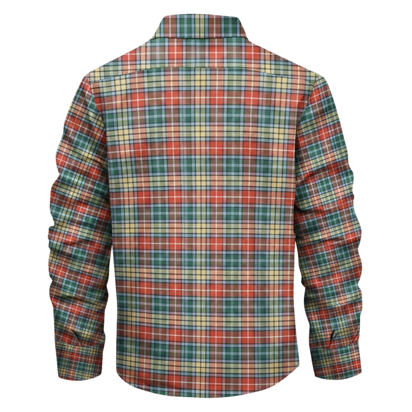 Red-Green-Orange-Yellow Plaid Button Down Flannel Jacket