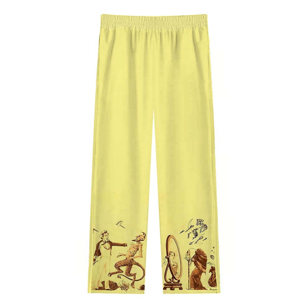 Retro Illustration Print Casual Trousers With Elastic Waistband