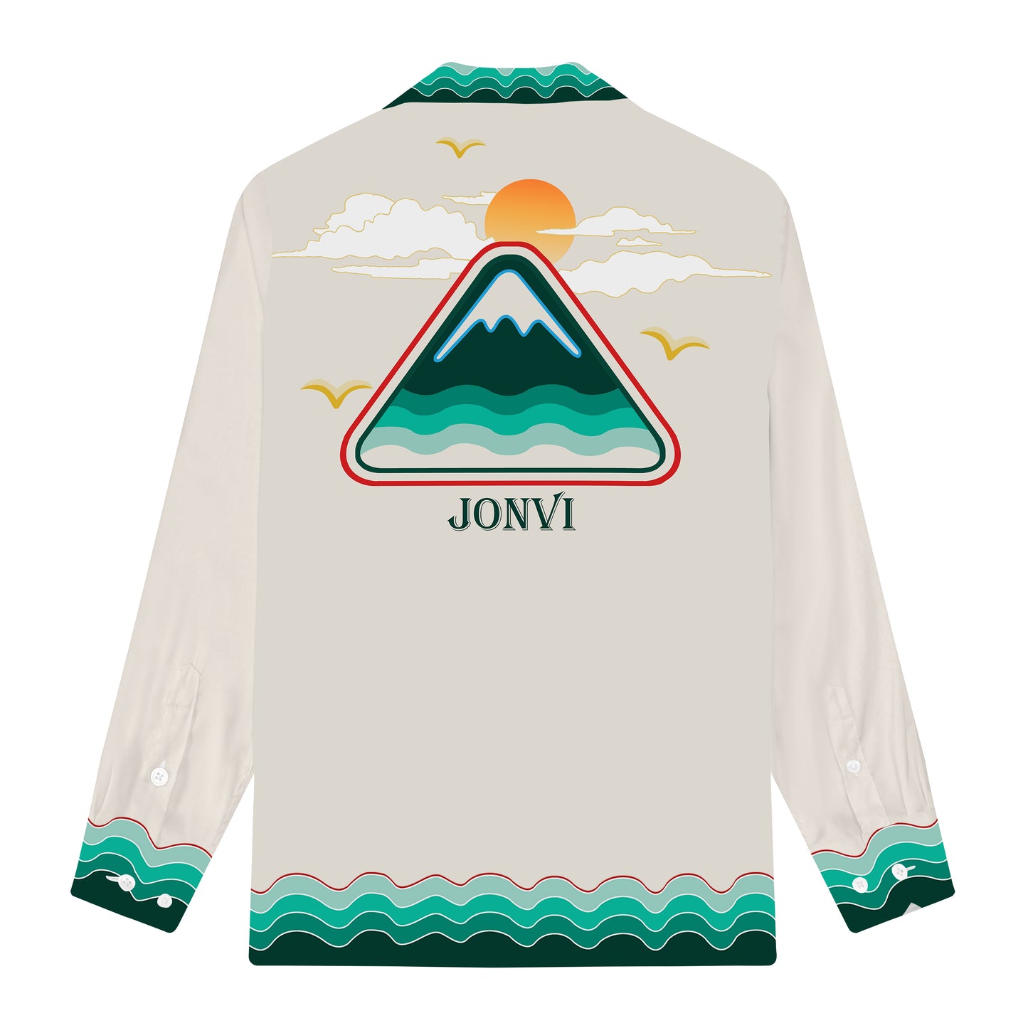 Mountain&Sunset Graphic Print Long Sleeve Camp Collar Shirt