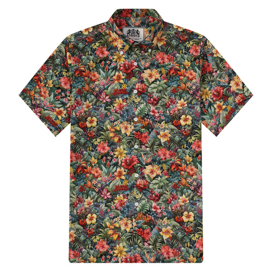 Tropical Flower Pattern Button Short Sleeve Shirt