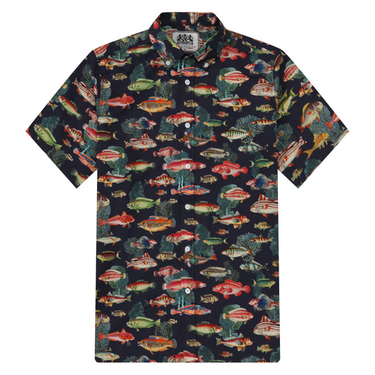 Aquatic Fish Pattern Button Short Sleeve Shirt