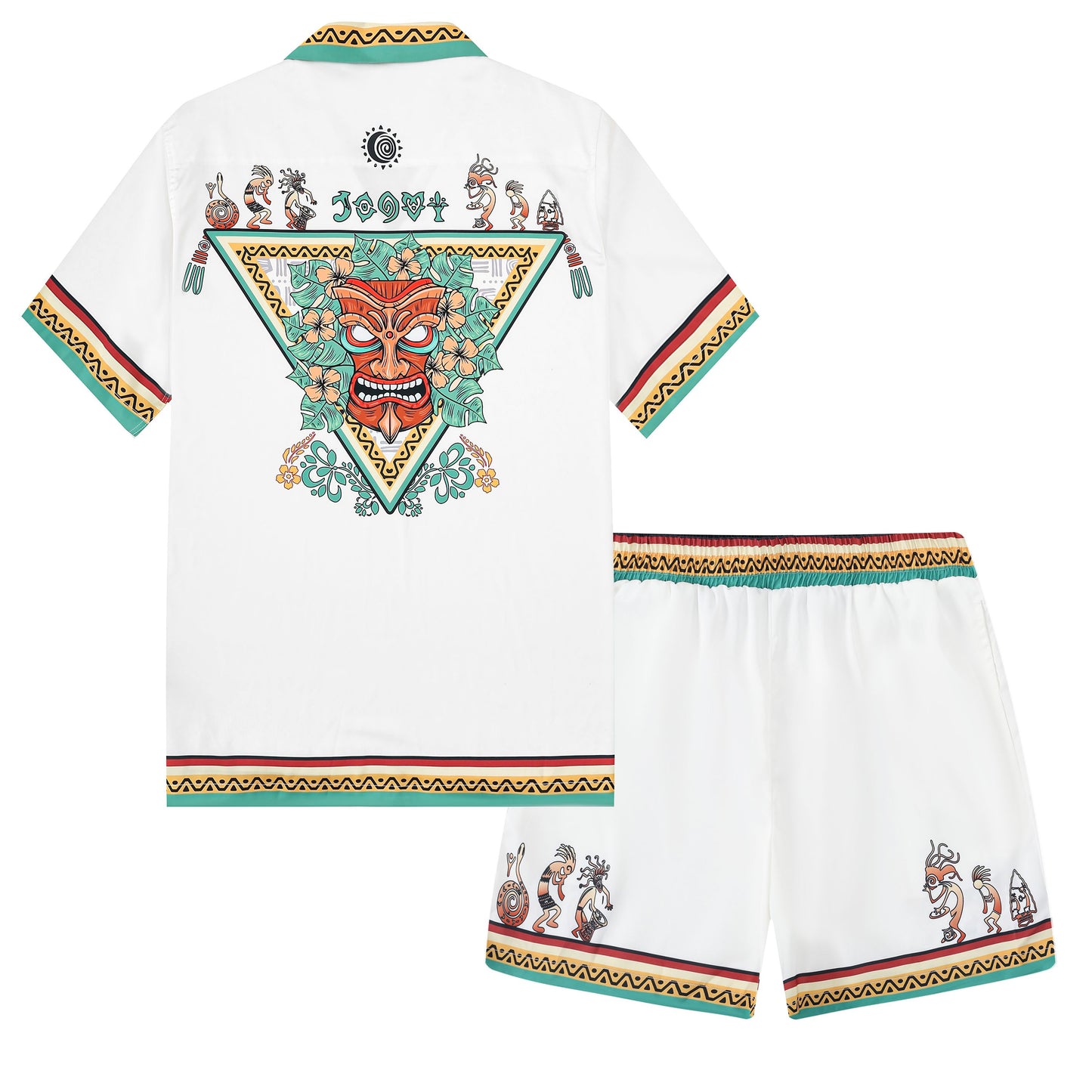 Festival Outfit Tiki Statue Pattern Short Sleeve Camp Collar Shirt