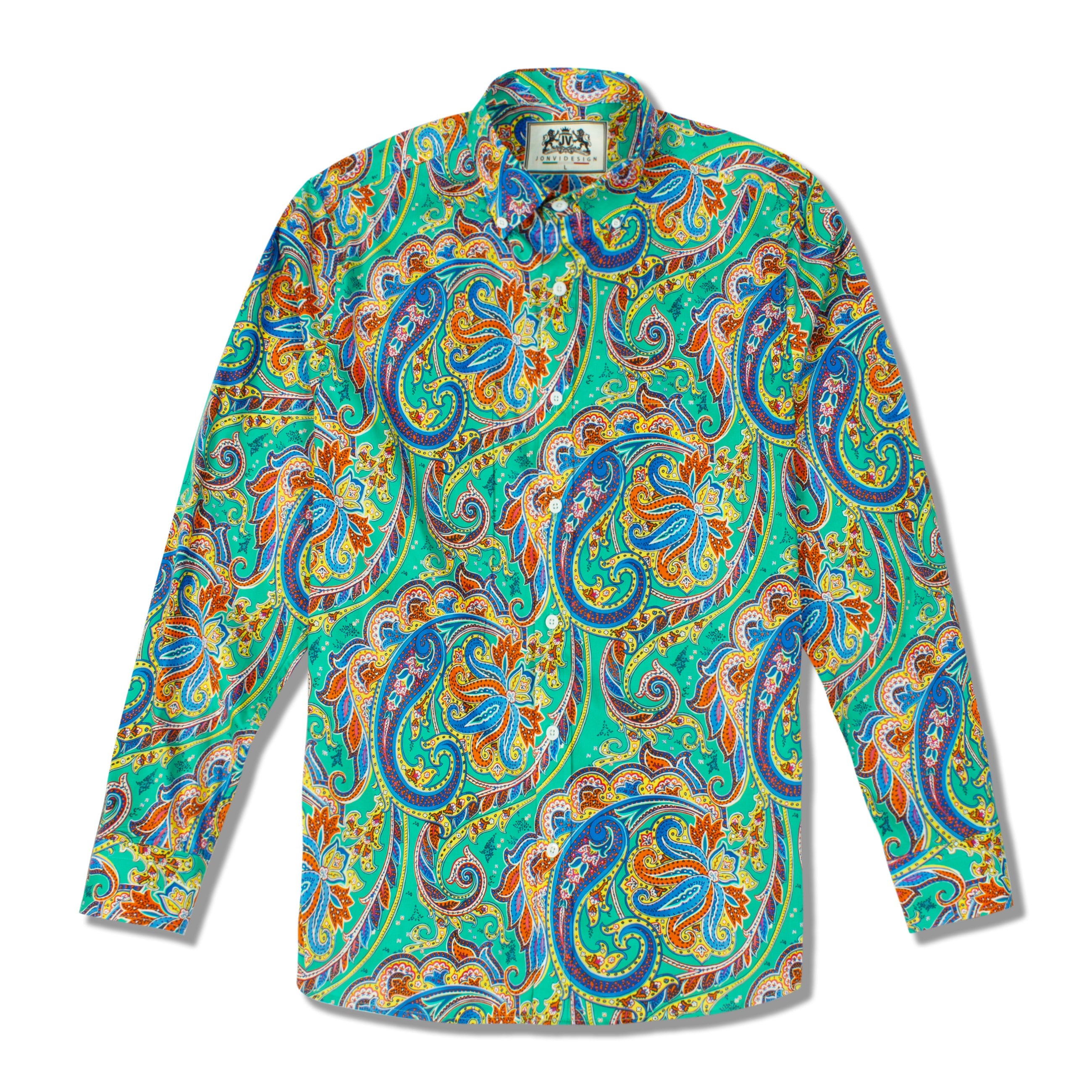 Men's Long Sleeve Paisley Button Down Shirt – Silky & Colorful Party Wear By Gavel