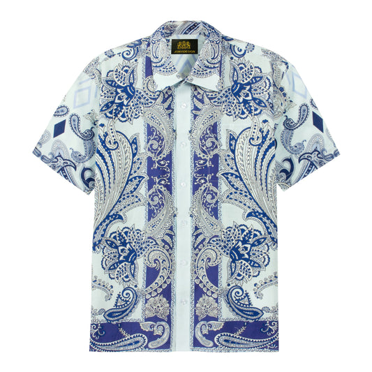 Tropical Paisley Pattern Short Sleeve Camp Shirt in Purple Jonvidesign