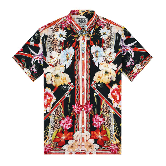 Luxury Flower Print Silk Fiber Short Sleeve Shirt