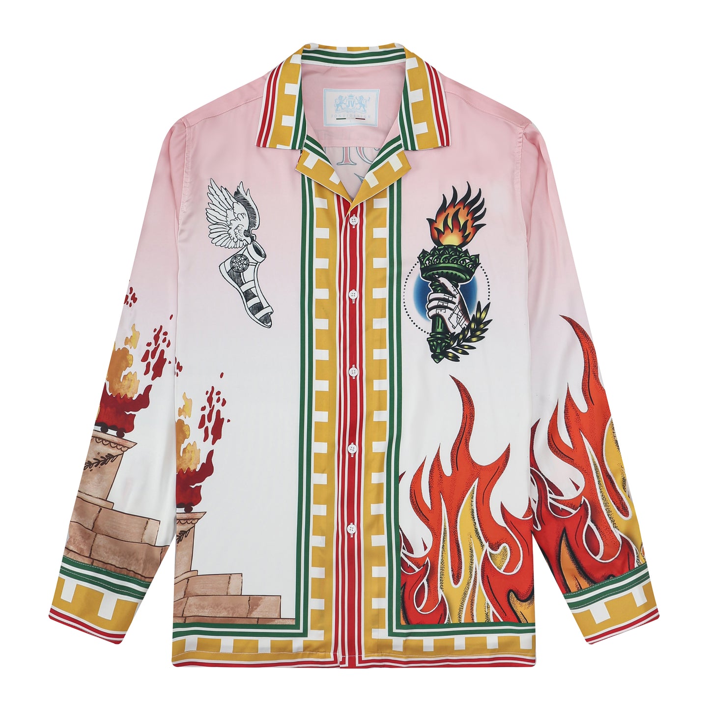 Greek Sacred Fire Long Sleeve Camp Collar Shirt