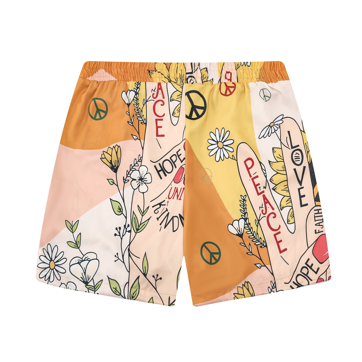 Peace and Love Sunflower Pattern Silk Fiber Waistband Shorts