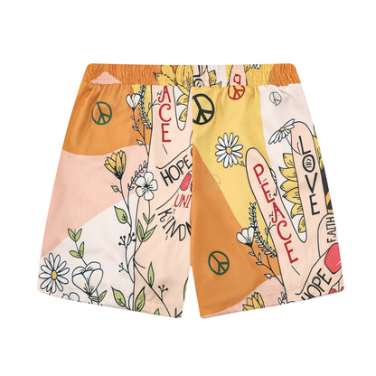 Peace and Love Sunflower Pattern Silk Fiber Waistband Shorts