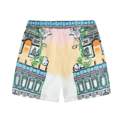 Arc De Triomphe Peace Dove Elastic Waistband Summer Casual Shorts