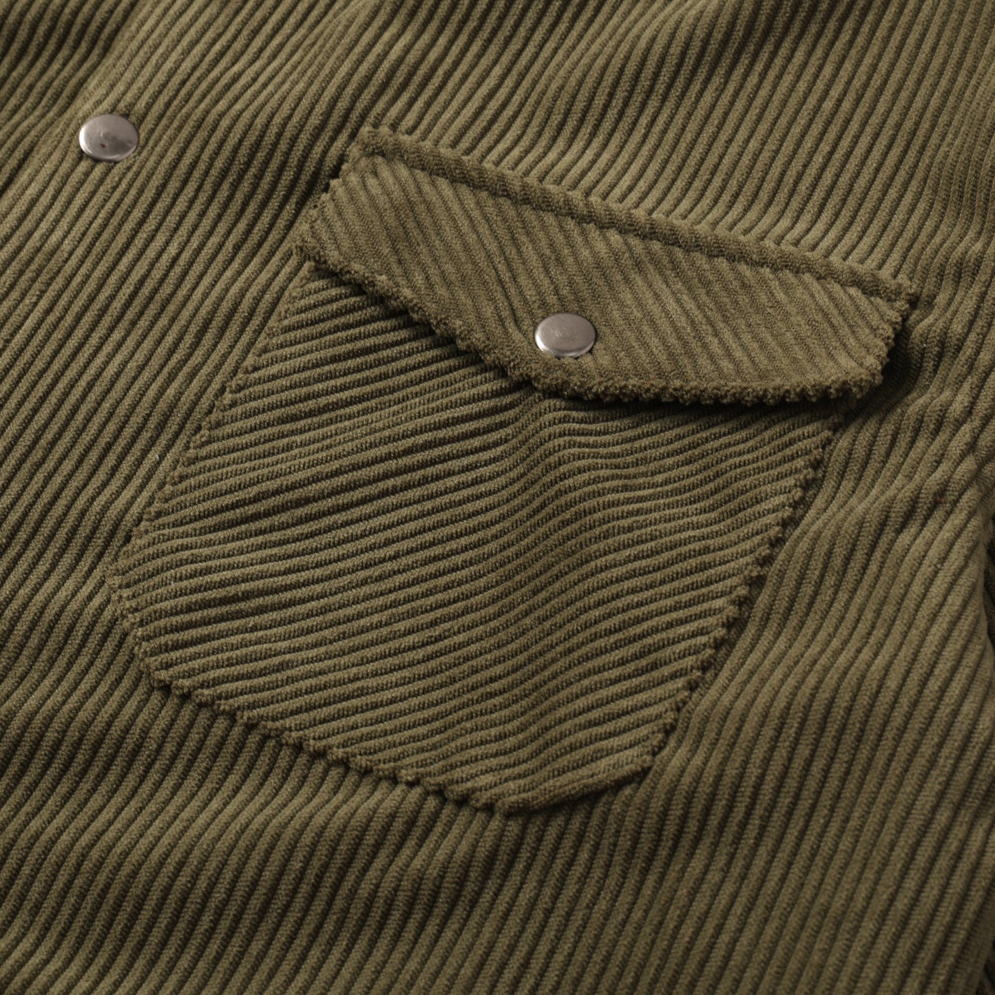 Corduroy Plain Color Snap Closure Long Sleeve Shirt-Olive