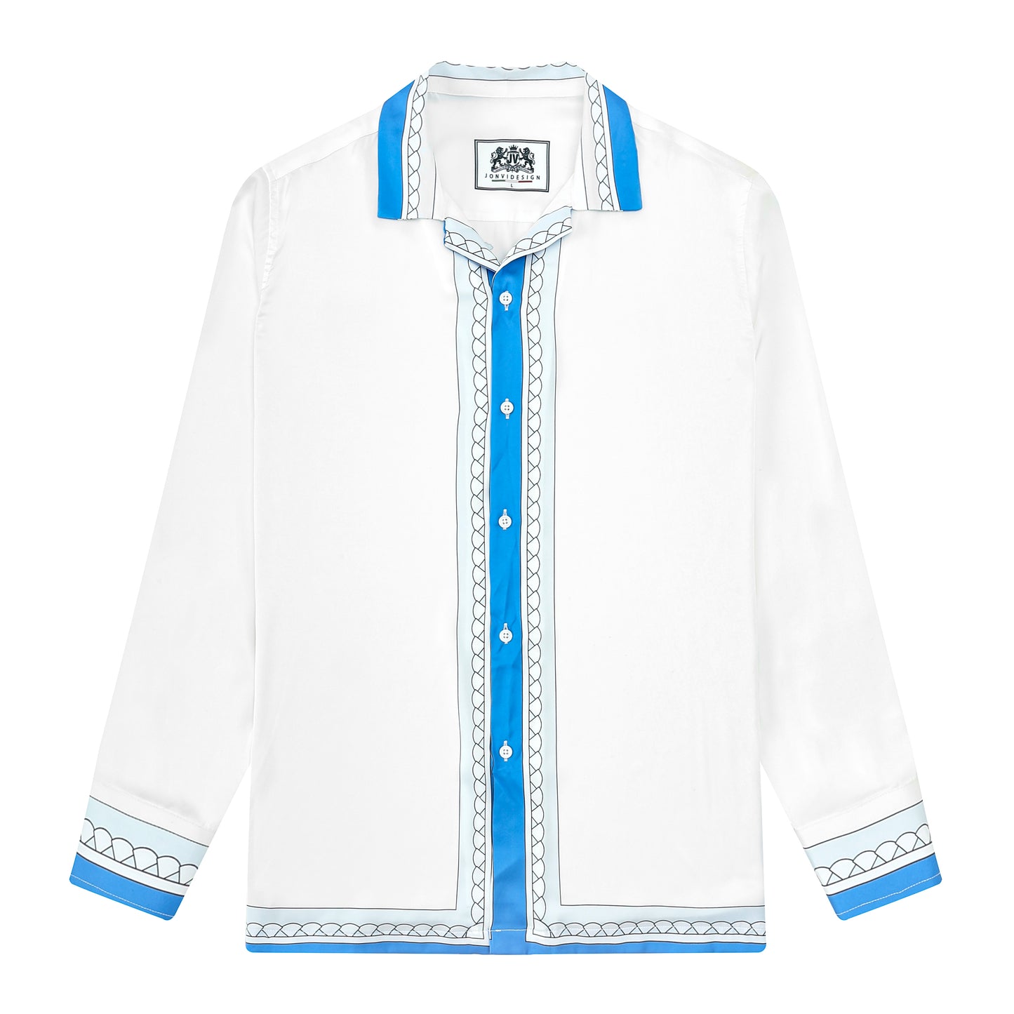 Tennis Palace Pattern Camp Collar Long Sleeve Shirt