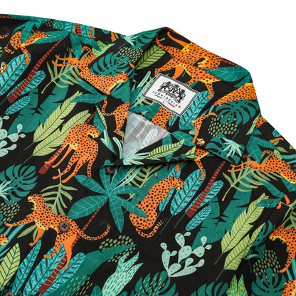 Vacation Wear Tropical Tiger Pattern Camp Collar Short Sleeve Shirt