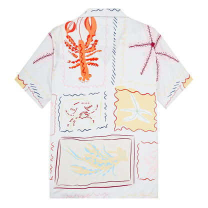 Aloha Style Lobster Pattern Short Sleeve Camp Collar Shirt