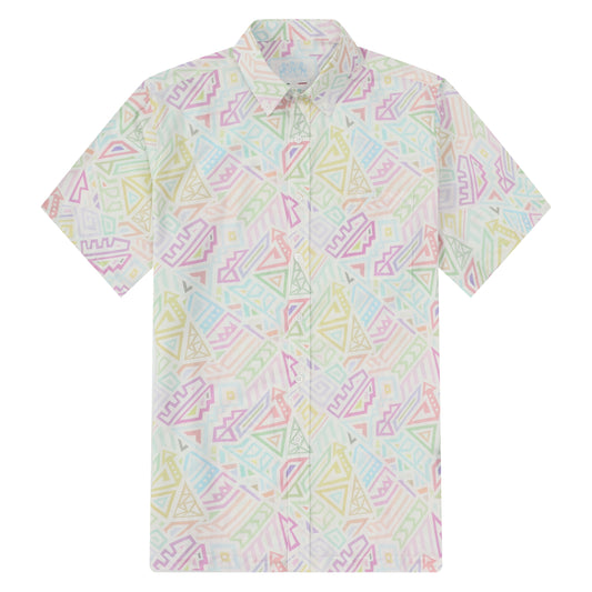 Multicolor Geometric Pattern Button Short Sleeve Shirt