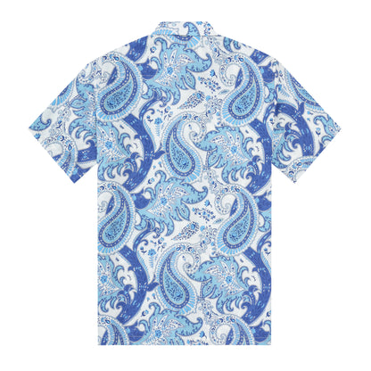 Blue Paisley Pattern Short Sleeve Sports Shirt Festival Wear