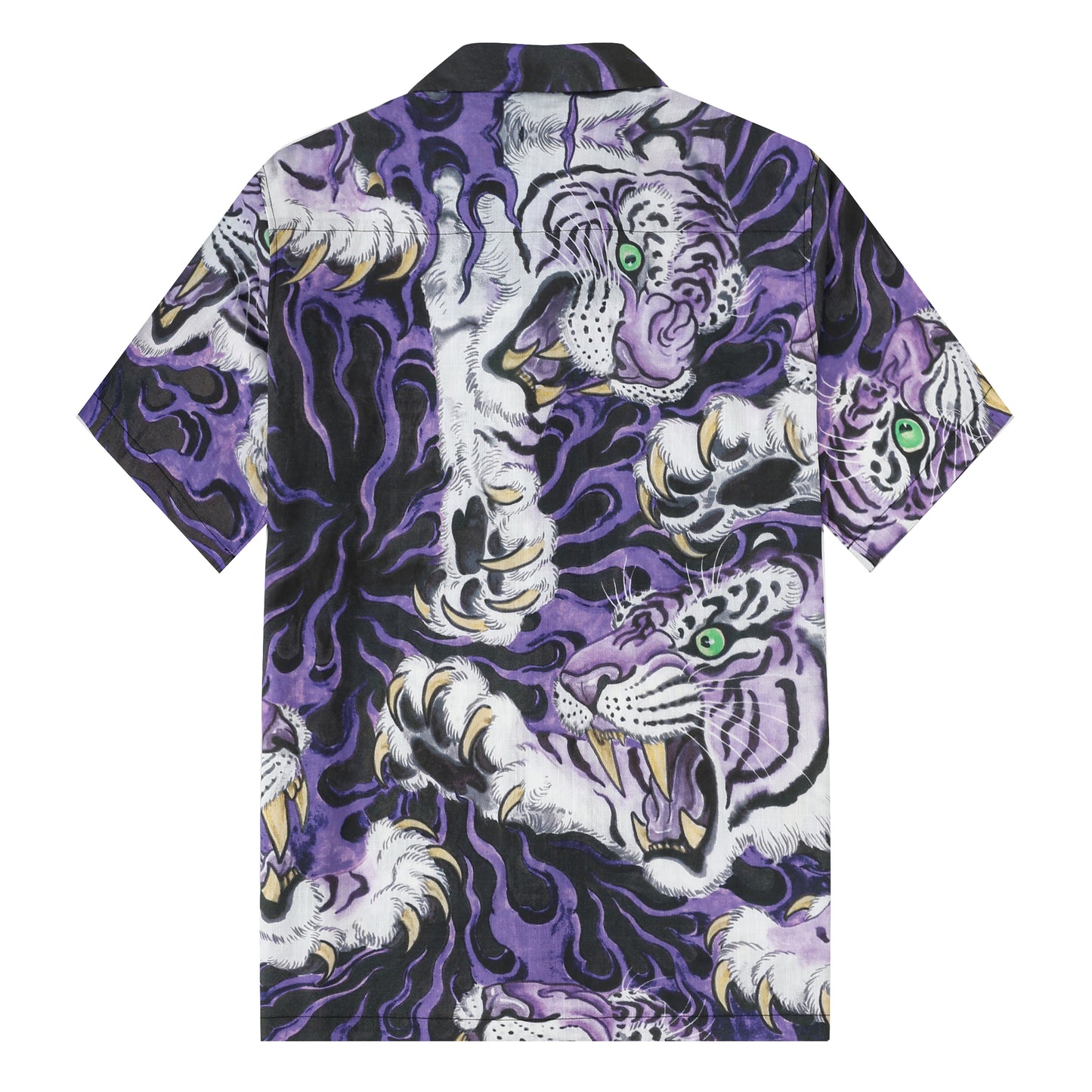 Ukiyo-e Tiger Printed Camp Collar Short Sleeve Shirt in Purple