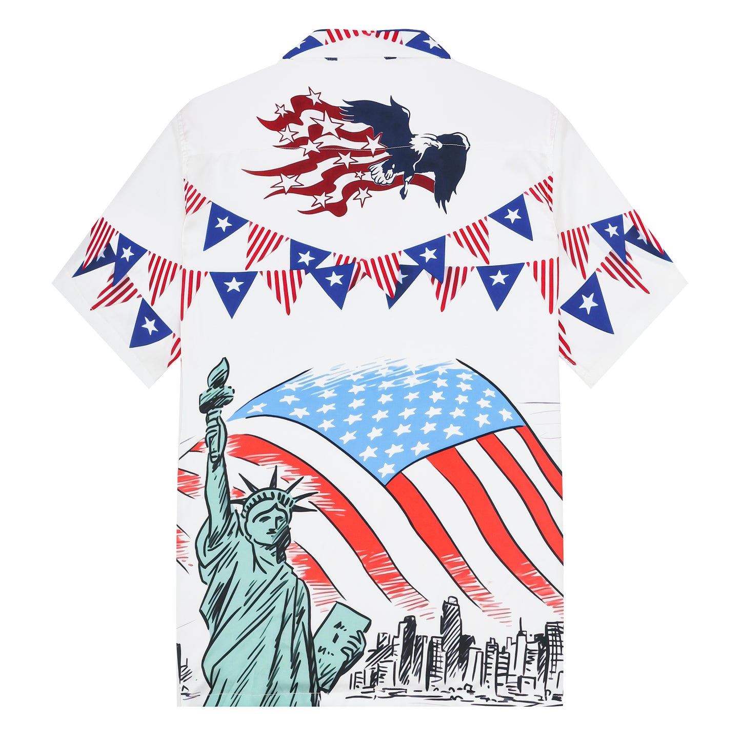 American Eagle Flag Pattern Camp Collar Casual Shirt for Men