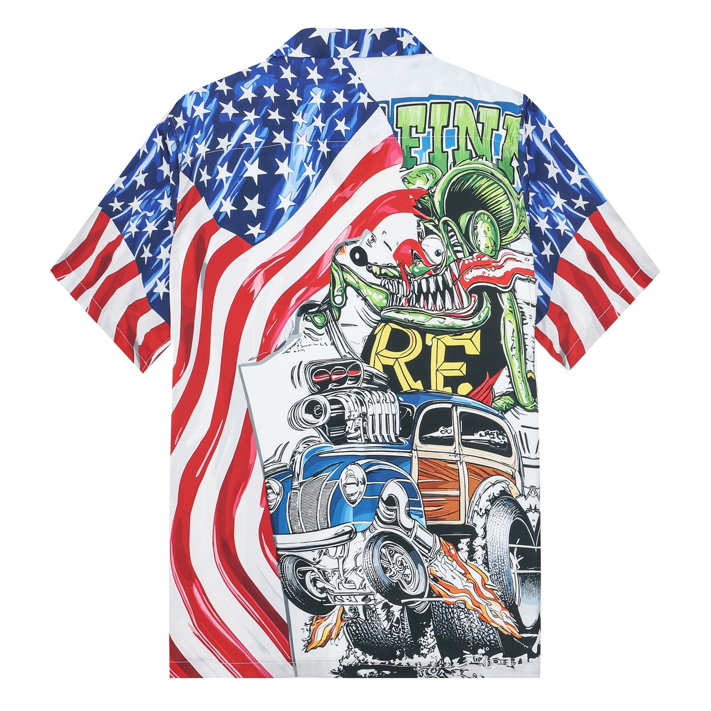 American Flag Mouse Modified Car Print Camp Collar Short Sleeve Shirt