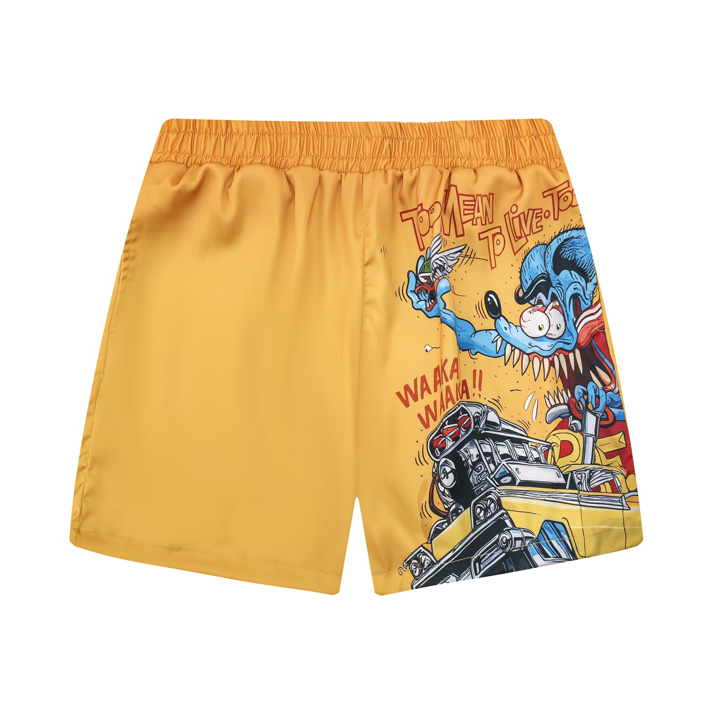 Modified Car Print Yellow Car  Elastic Waistband Summer Casual Shorts