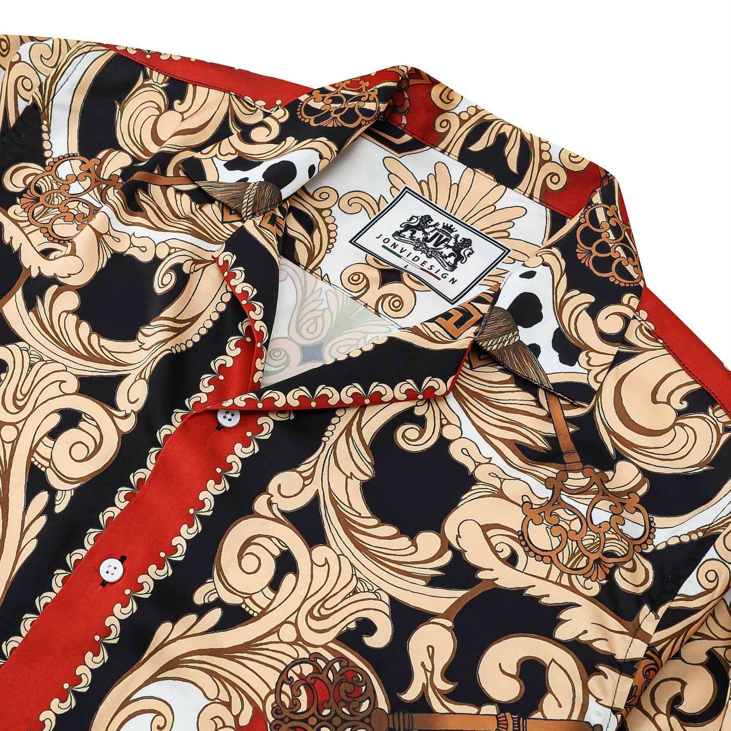 Baroque Print Long Sleeve Camp Collar Shirt