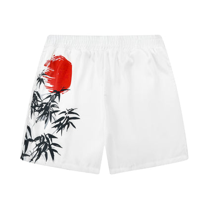 Sun Bamboo Combination Print Elastic Waistband Summer Casual Shorts