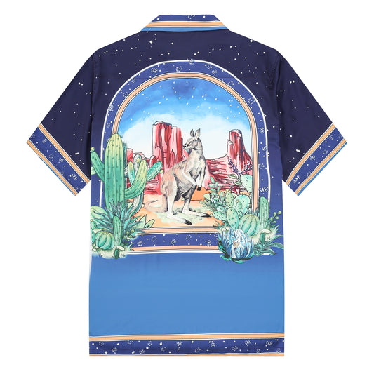 Cactus Bunny Pattern Camp Collar Casual Shirt for Men