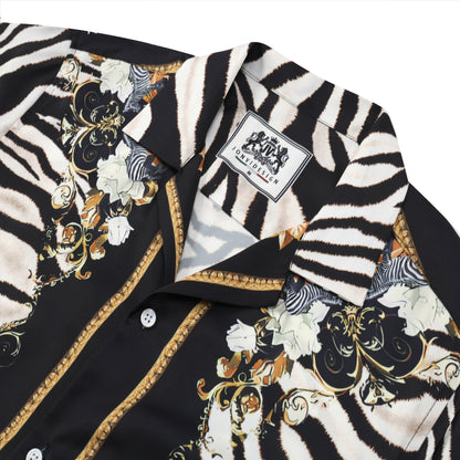 Wild Zebra Pattern Camp Collar Casual Shirt for Men Jonvidesign