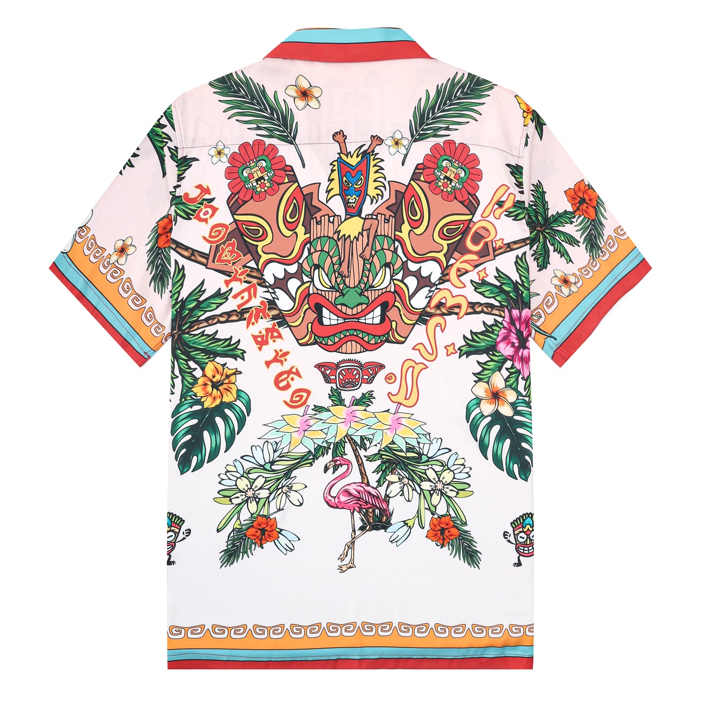 Tropical Vibe Tiki Themed Pattern Short Sleeve Camp Collar Shirt