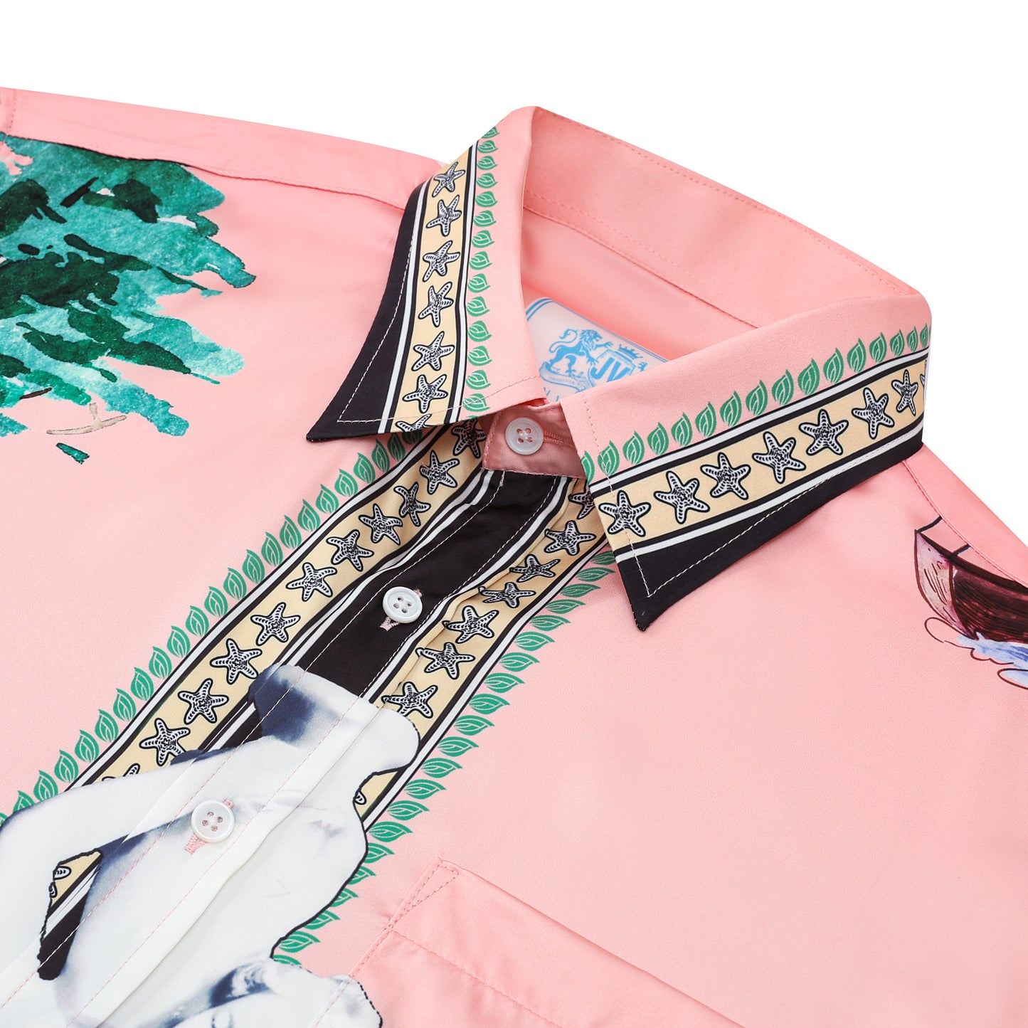 Pink Goddess Statue Pattern Button Up Casual Shirt
