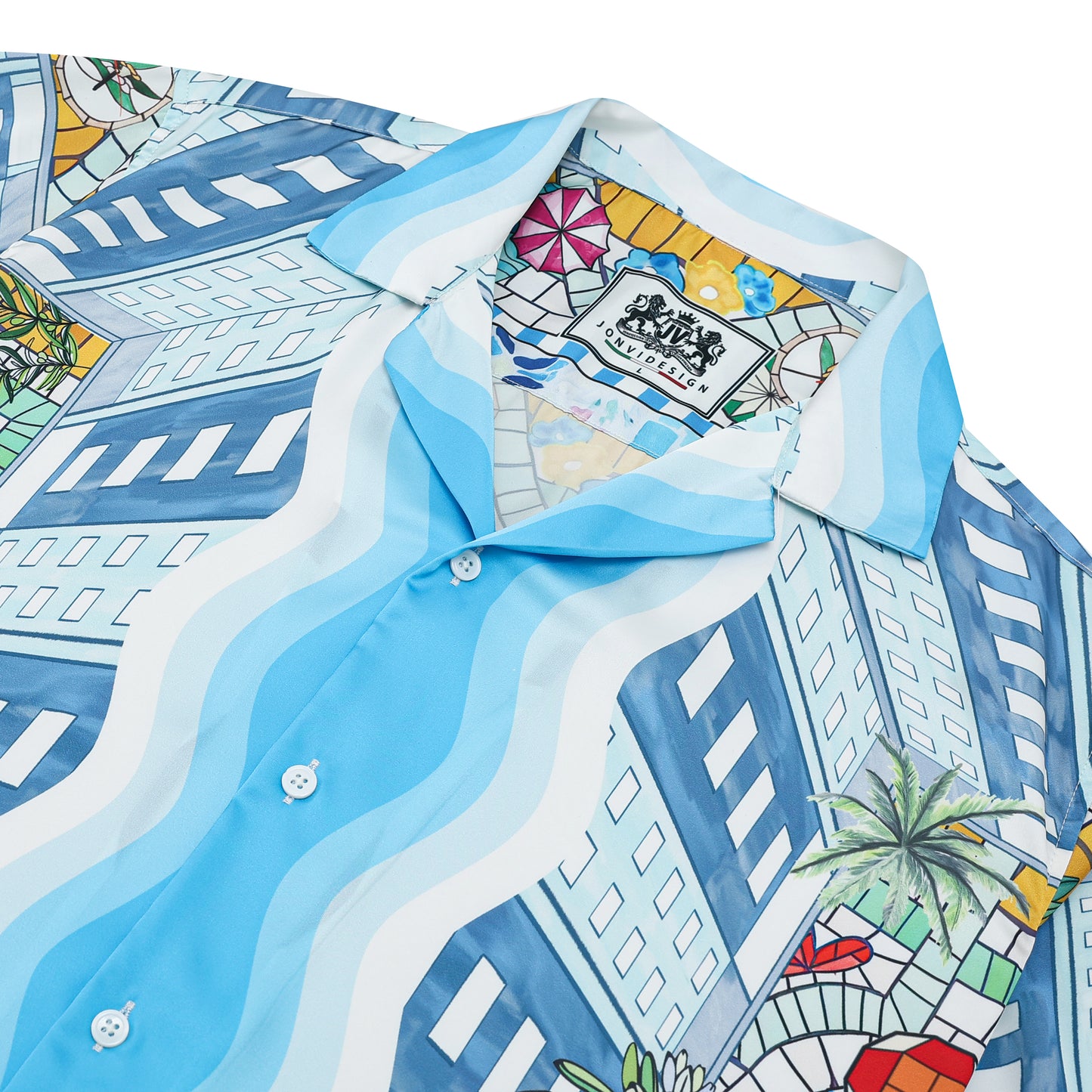 Resort Pool Print Camp Collar Short Sleeve Shirt