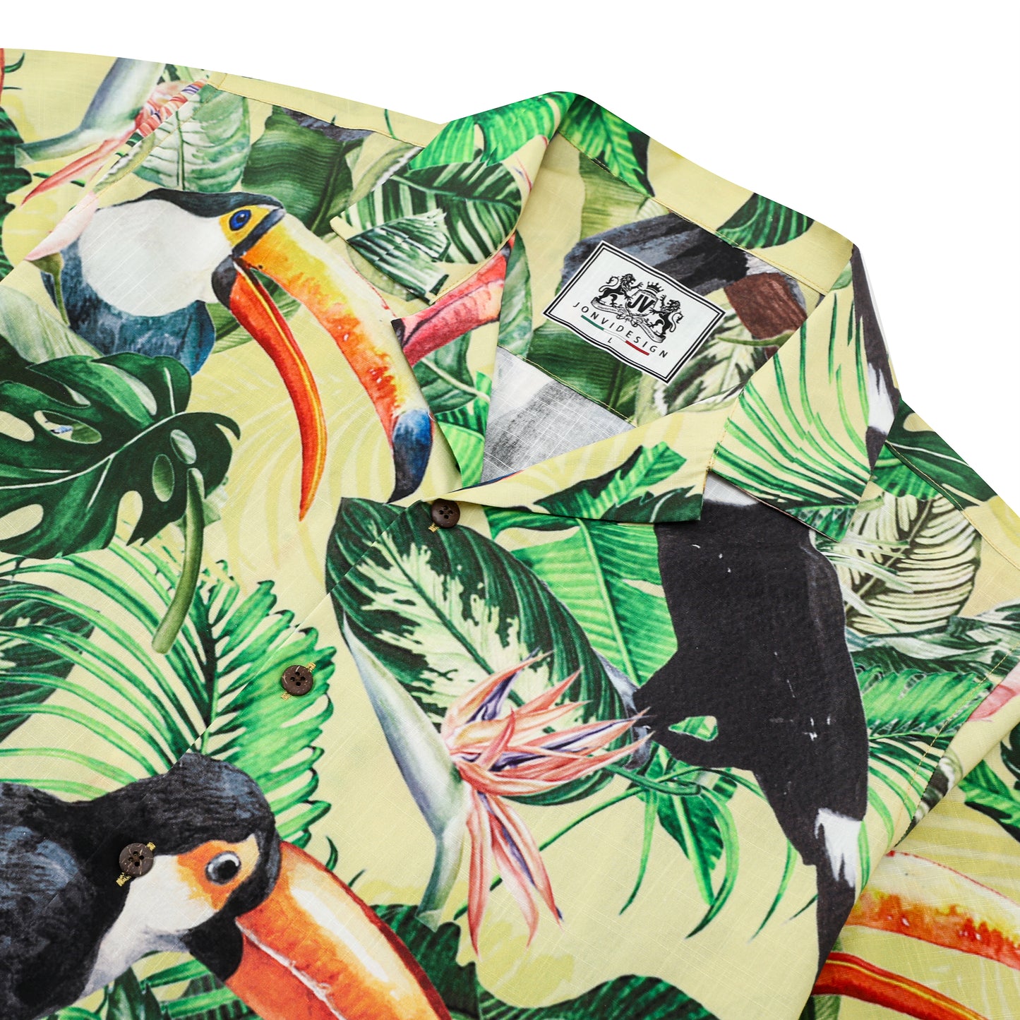 Tropical Leaves Print Camp Collar Short Sleeve Shirt