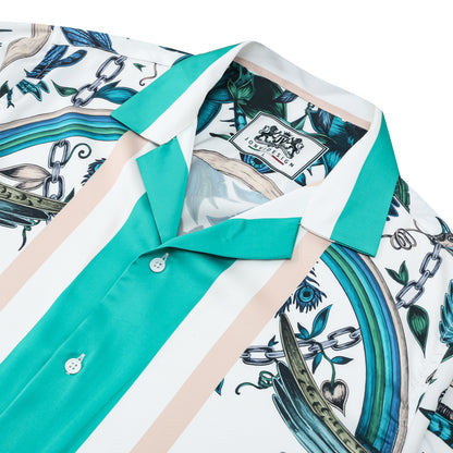 Teal Eagle Animal Pattern Camp Collar Casual Shirt for Men
