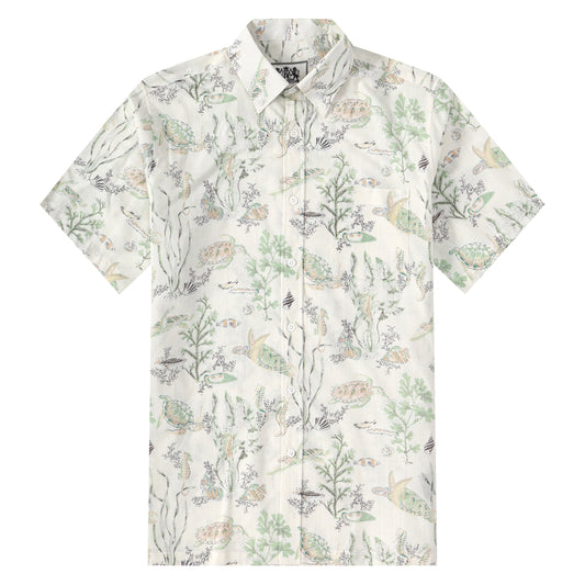 Turtle Marine Plant Button Short Sleeve Shirt