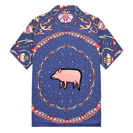 Piggy Print Camp Collar Short Sleeve Shirt