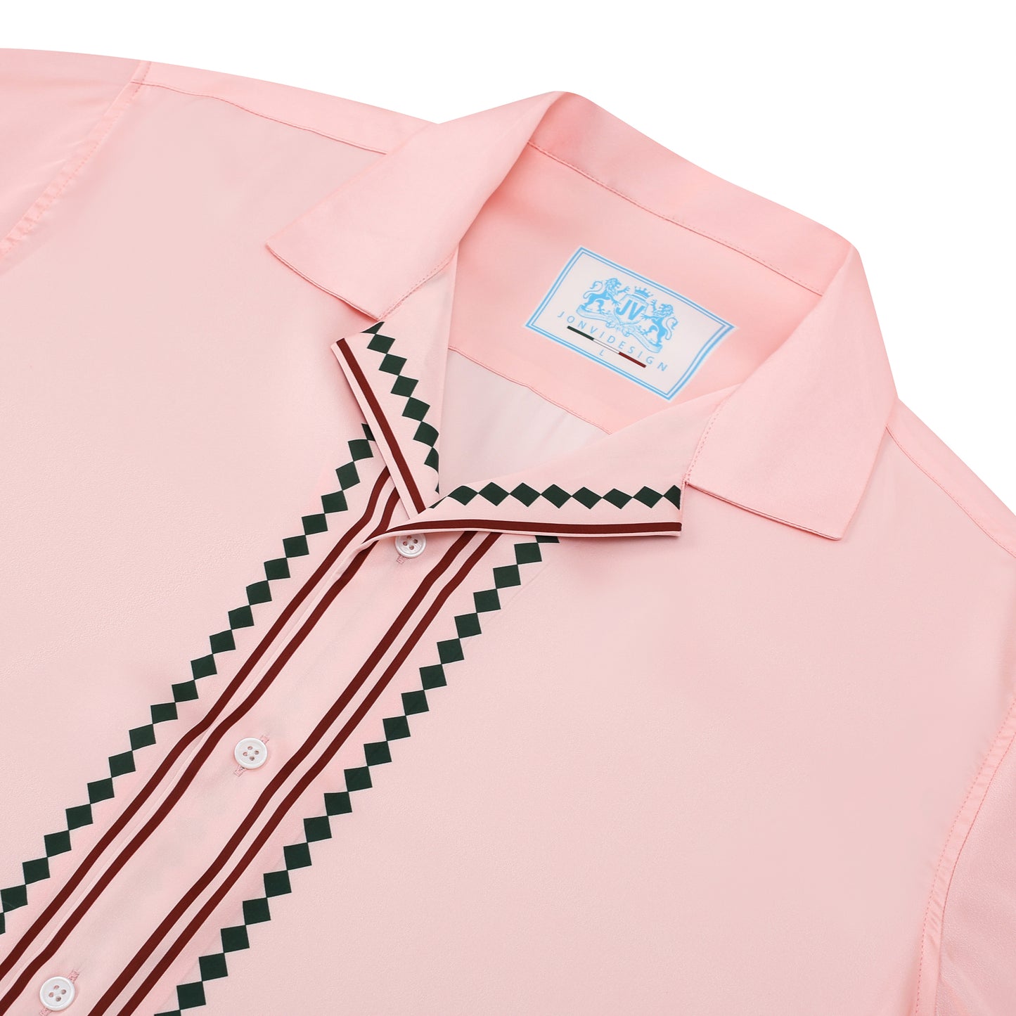 Pink Camp Collar Short Sleeve Tennis Shirt