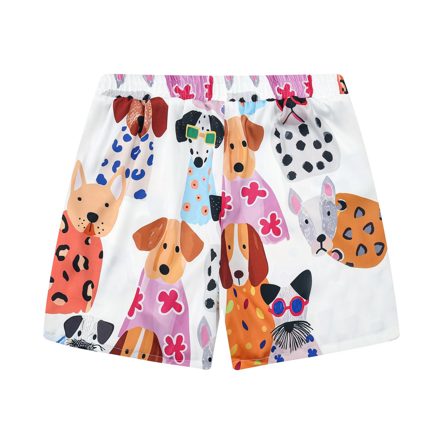 Puppy Paradise Print Elastic Waistband Summer Casual Shorts